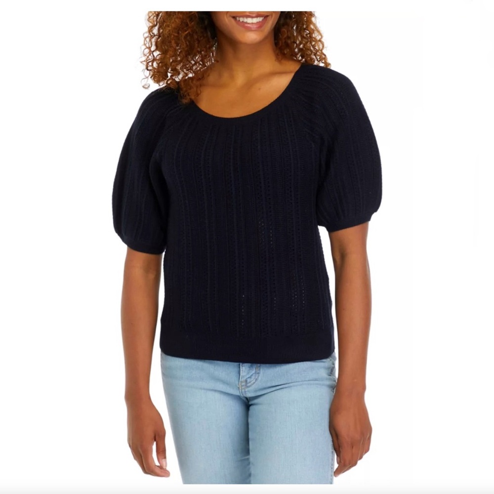 Brand New Philosophy Women's Black Puff Sleeve Pointelle Sweater Size Medium NWT